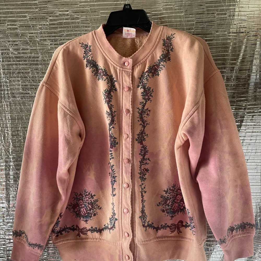 Pink Floral Embroidered Cardigan